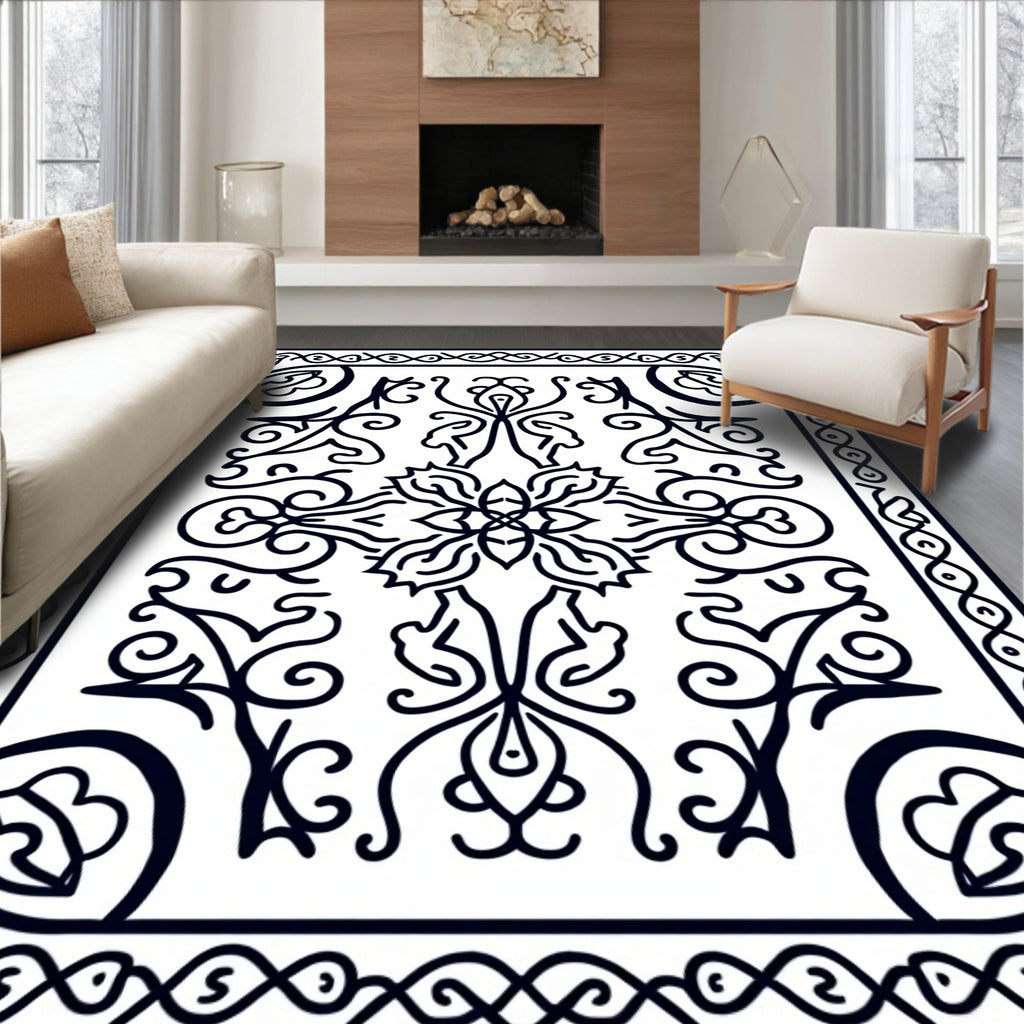 Vintage Black Floral Symmetry Rug