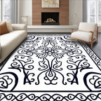 Vintage Black Floral Symmetry Rug