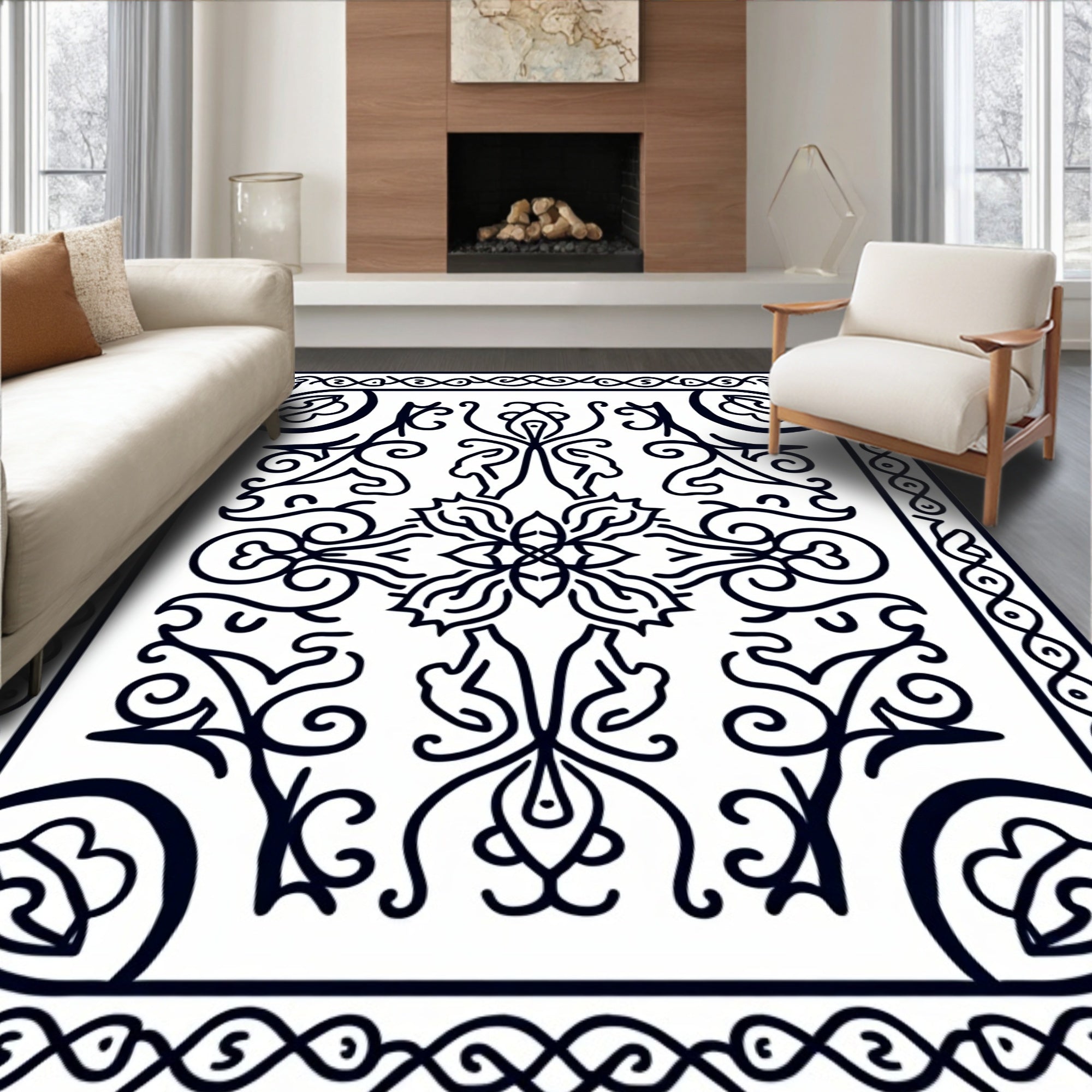 Vintage Black Floral Symmetry Rug