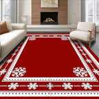 Crimson Snowflake Intricate Border Rug