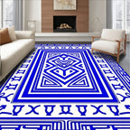 Bold Blue Geometric Tribal Medallion Rug