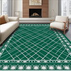 Deep Green White Geometric Lattice Rug