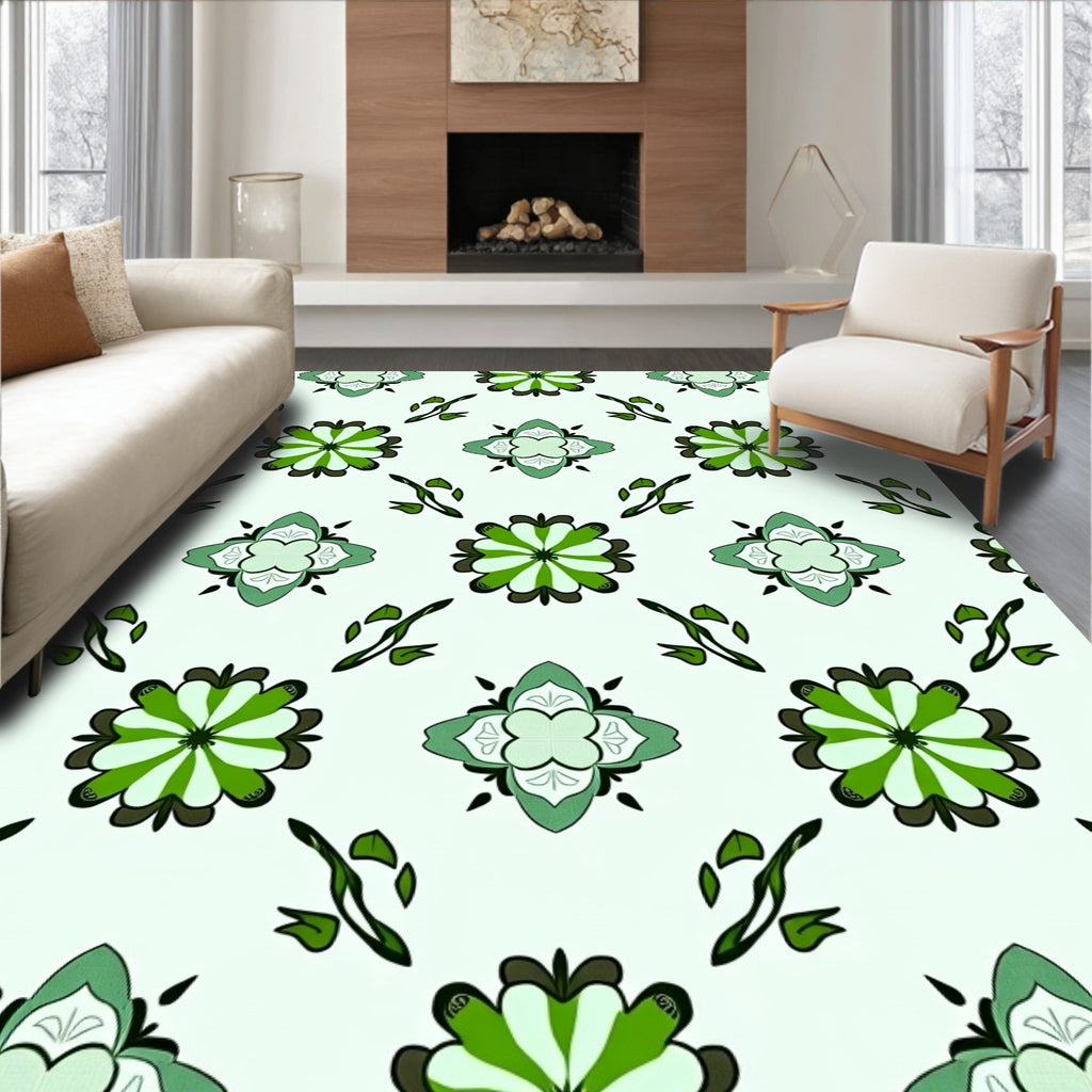 Vibrant Emerald Floral Tile Arrangement Rug