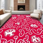 Crimson White Folk Art Whimsical Creatures Rug