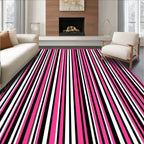 Vibrant Pink Black White Stripe Rug