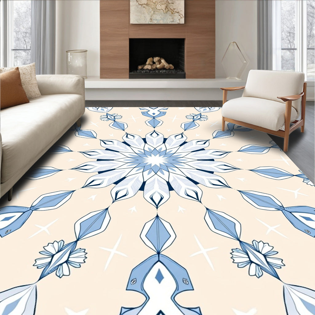 Pale Blue Medallion Abstract Starburst Rug