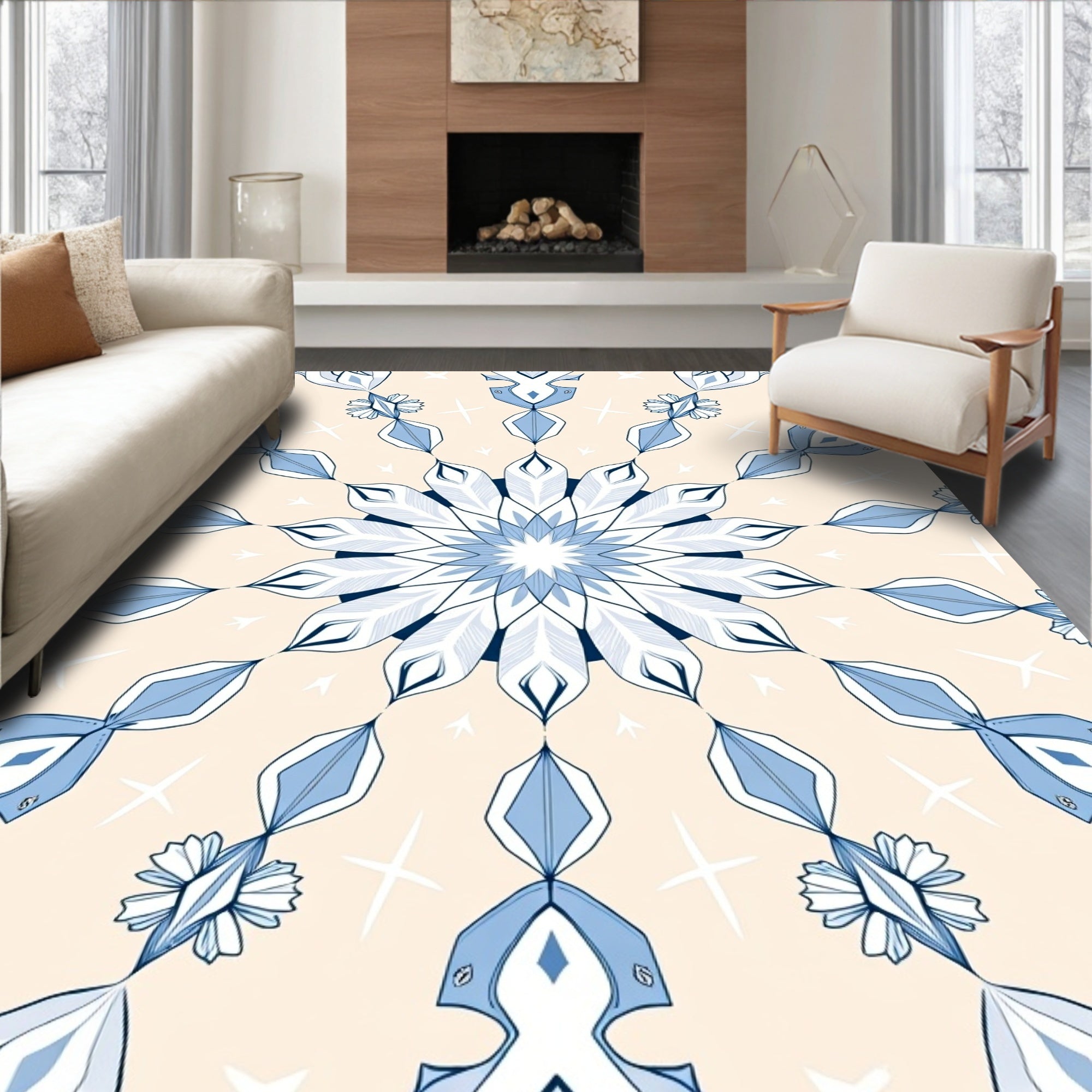 Pale Blue Medallion Abstract Starburst Rug