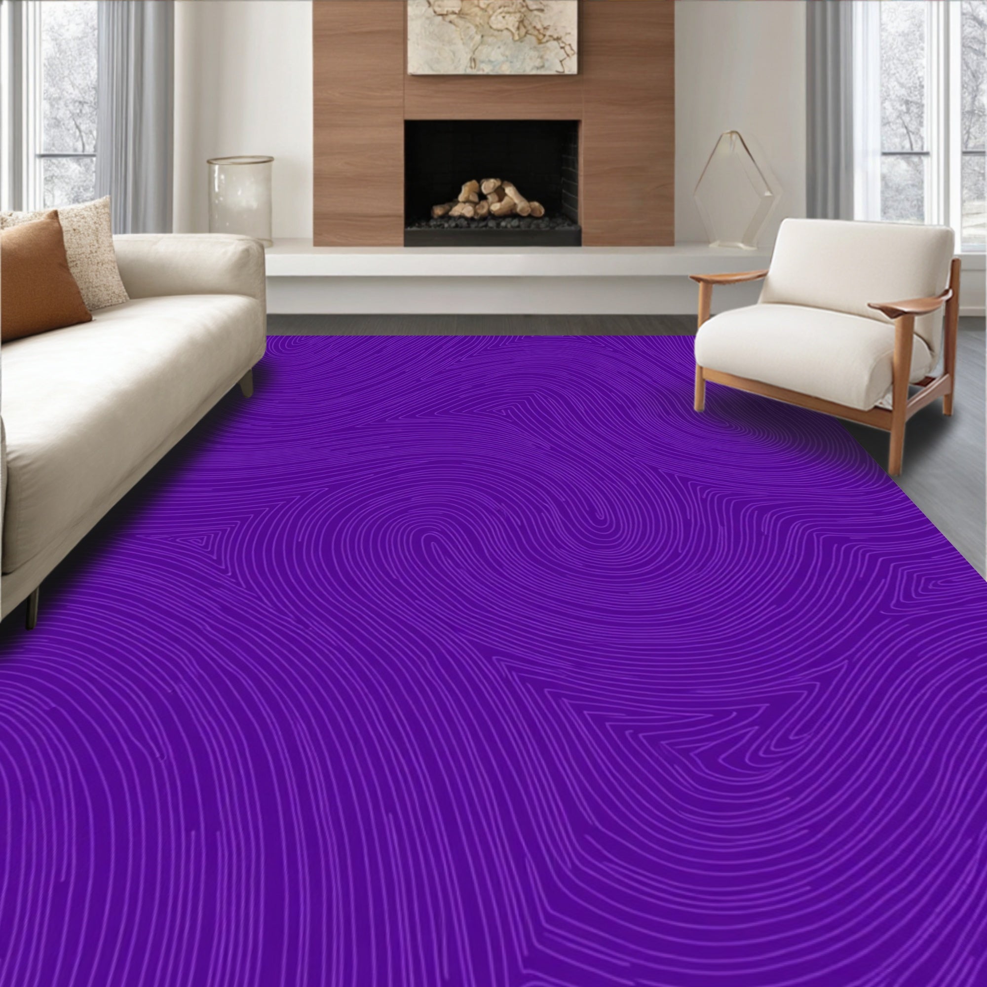 Vibrant Purple Swirl Line Art Rug