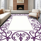Deep Plum Floral Scrollwork Border Rug