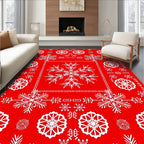 White Snowflakes on Bold Red Background Rug