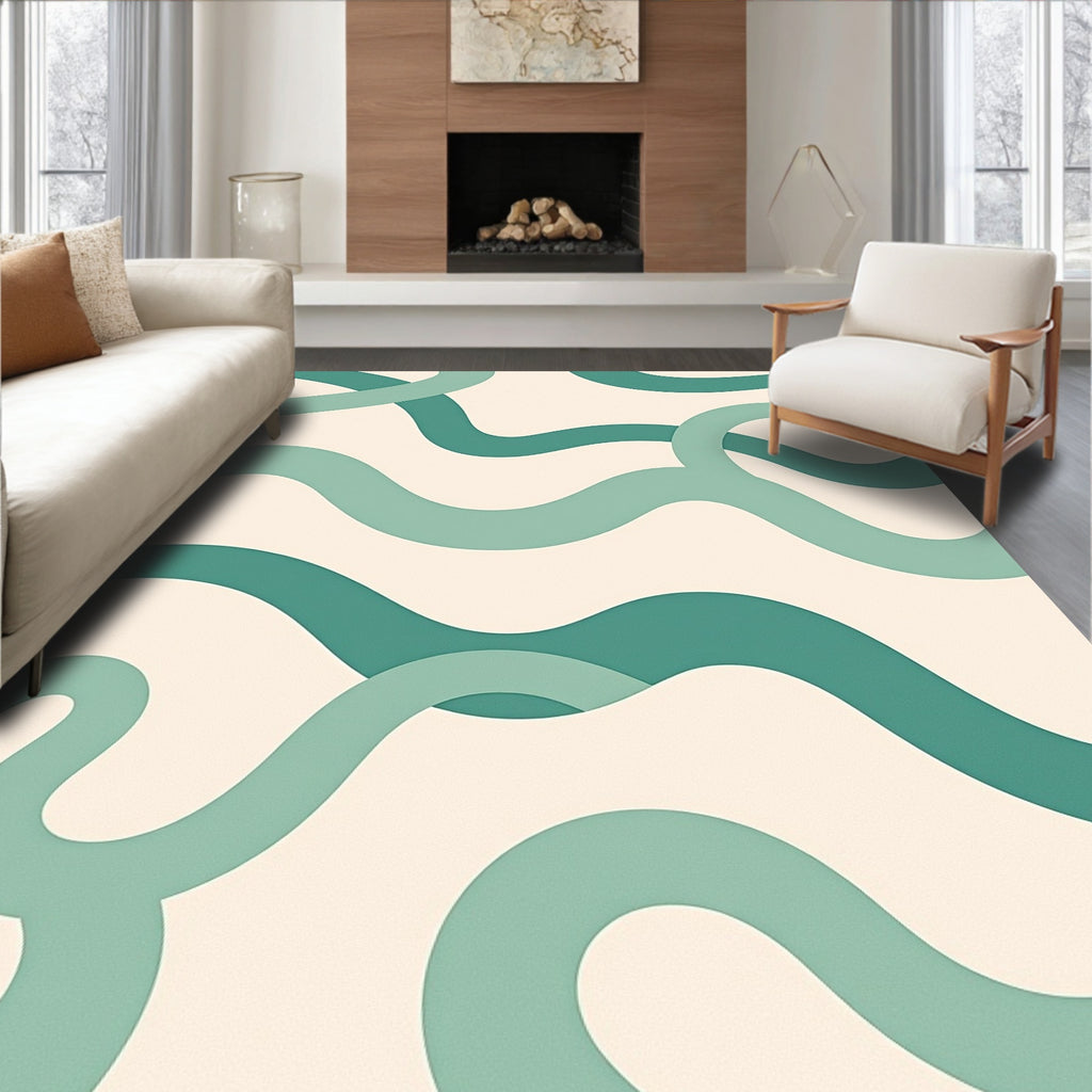 Teal Serpentine Flowing Curvy Abstract Rug
