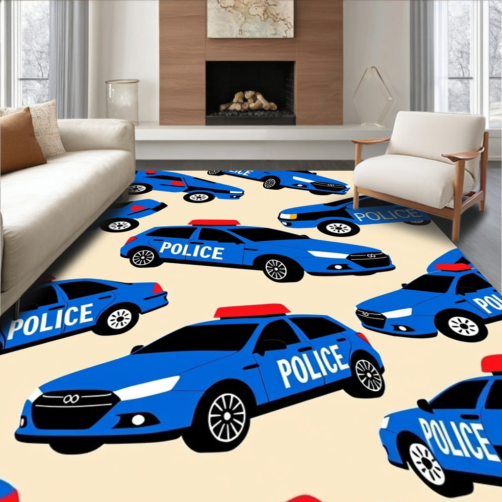 Blue Police Cars Red Light Jammed Rug
