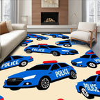 Blue Police Cars Red Light Jammed Rug