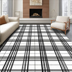 Classic Black White Plaid Check Rug