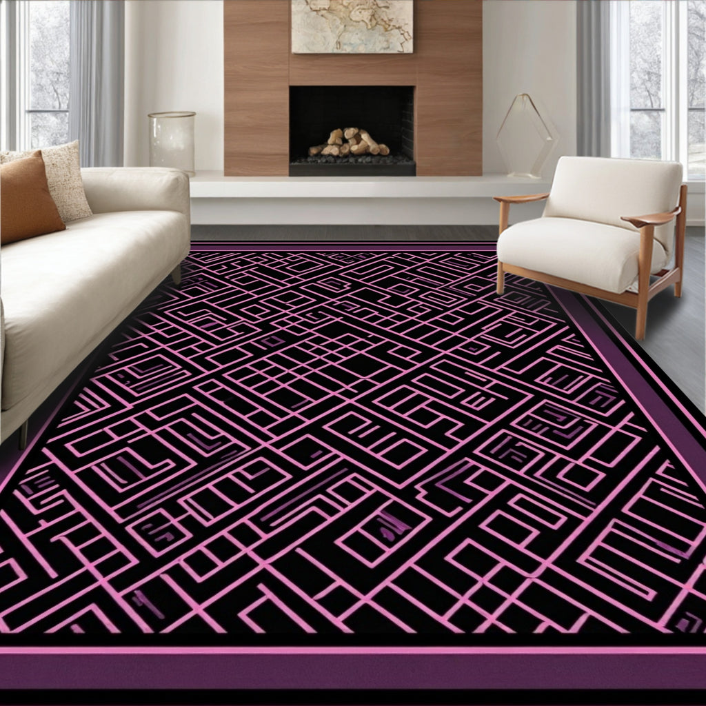 Pink Geometric Maze Linework Rug