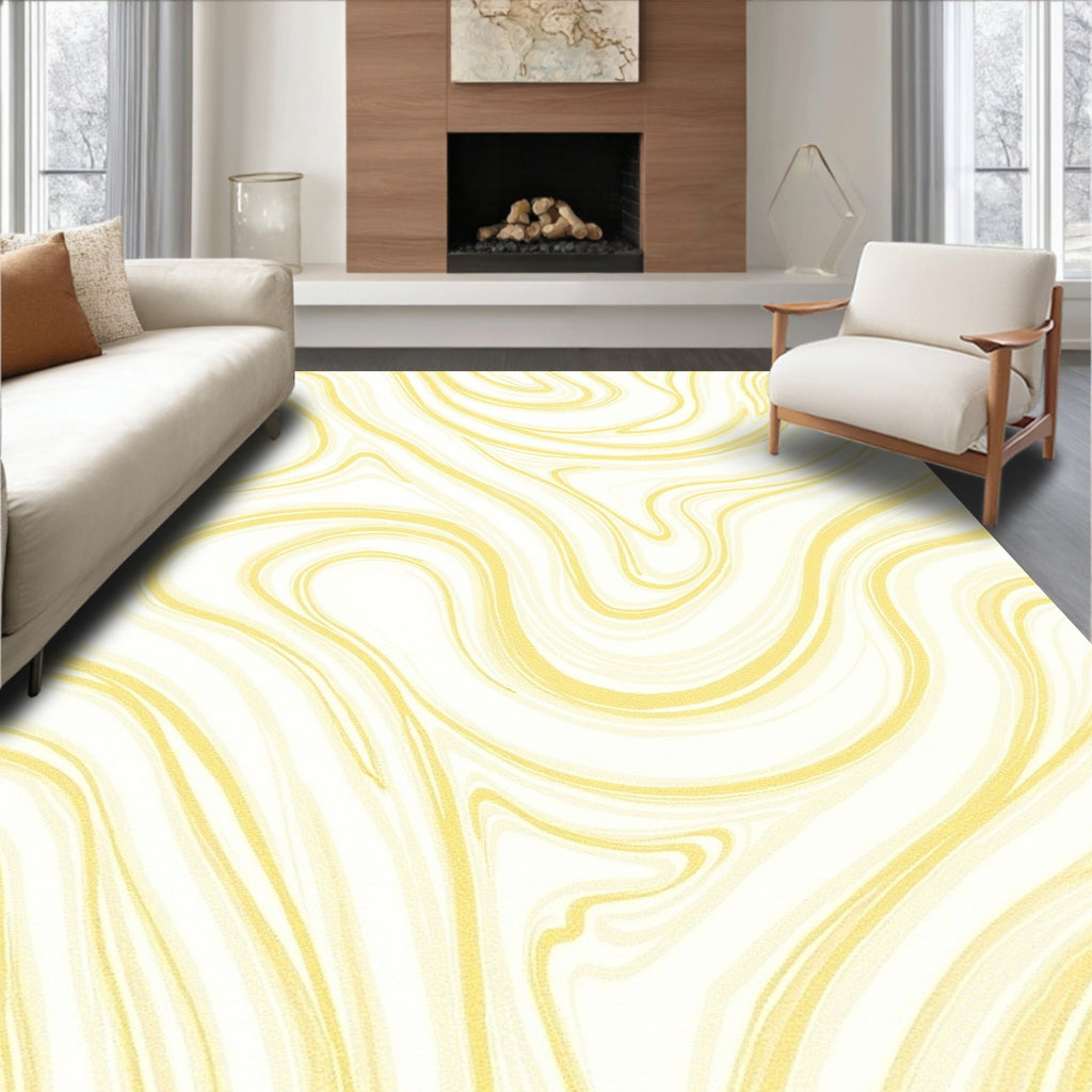 Pale Yellow Swirling Marble Ribbon Rug