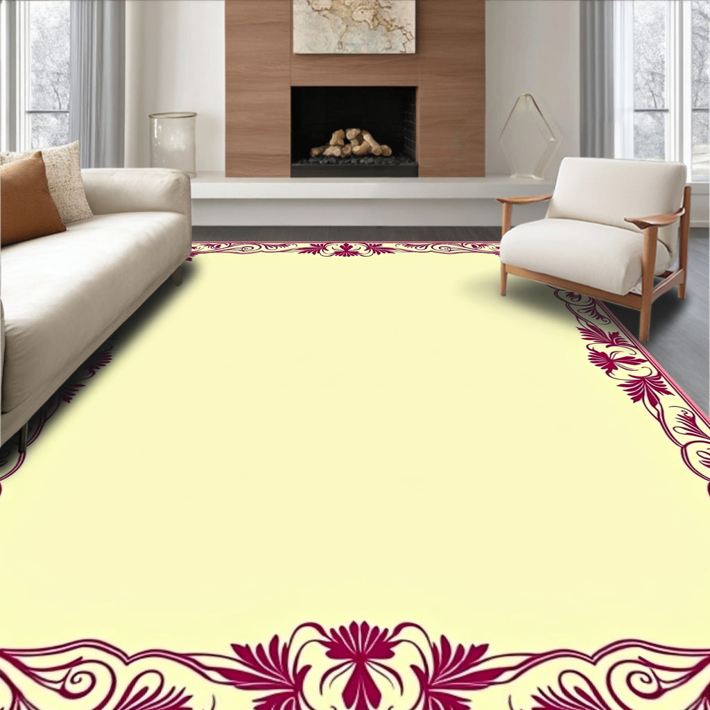 Regal Crimson Floral Scrollwork Border Rug