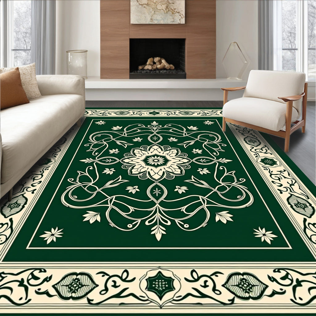 Emerald green floral vine medallion Rug