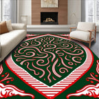 Emerald Red White Swirling Scrollwork Rug