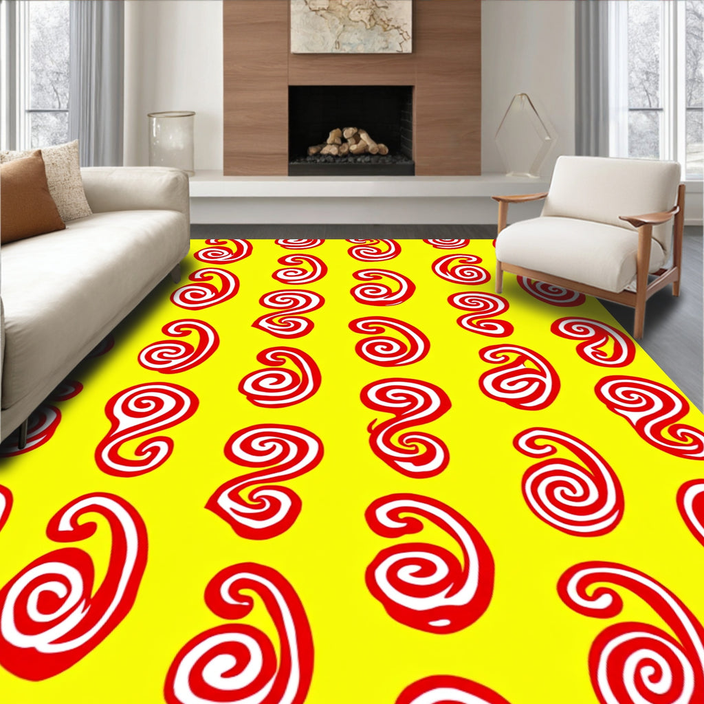 Red Swirls Abstract Geometric Design Rug