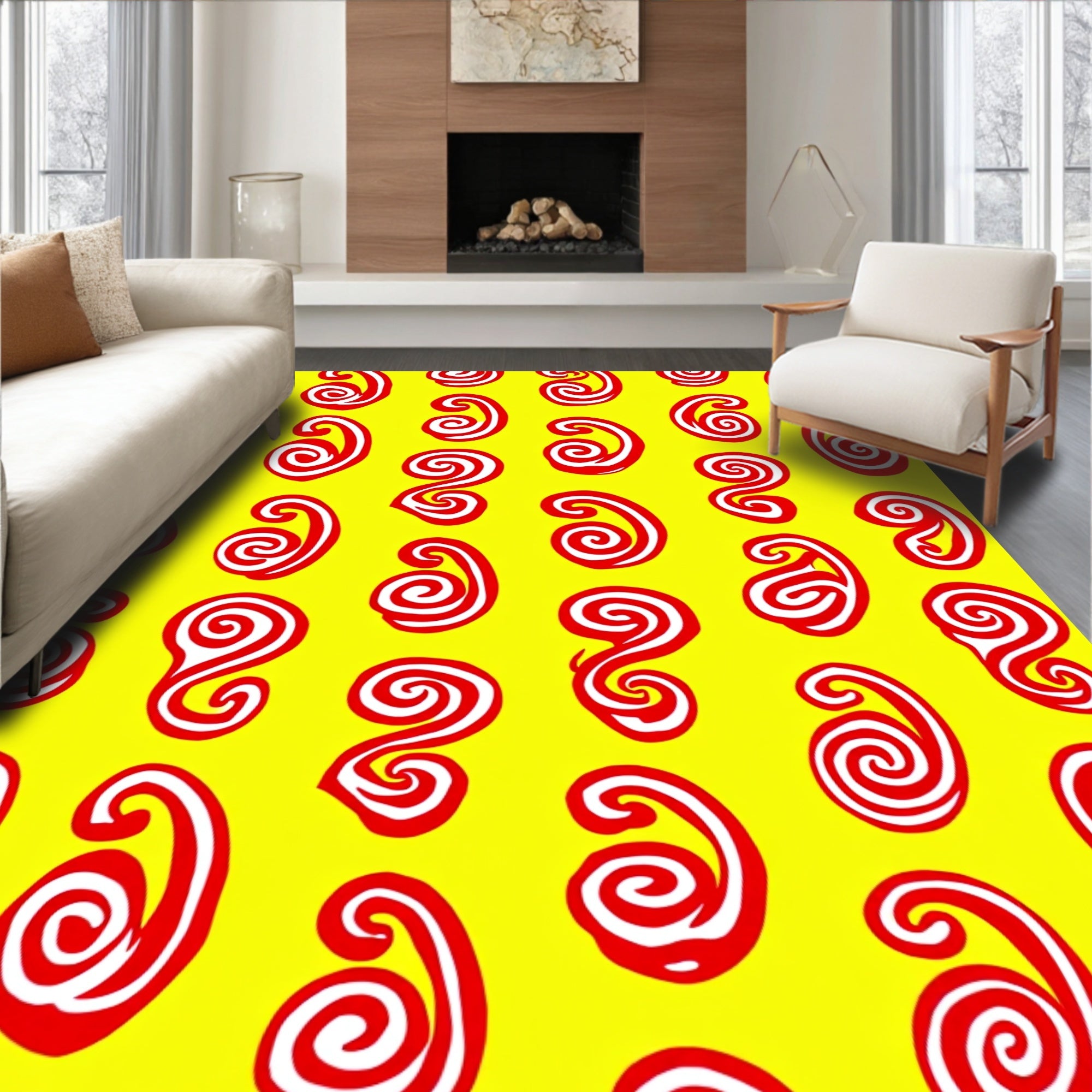 Red Swirls Abstract Geometric Design Rug