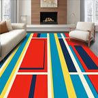 Bold Geometric Red Yellow Blue Stripes Rug