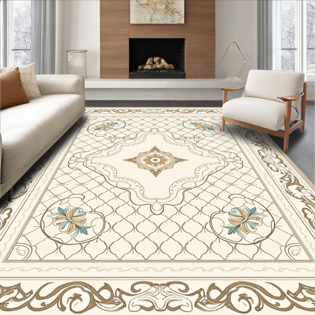 Ornate Cream Terra Cotta Floral Lattice Rug