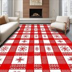 Red White Gingham Snowflake Cluster Rug