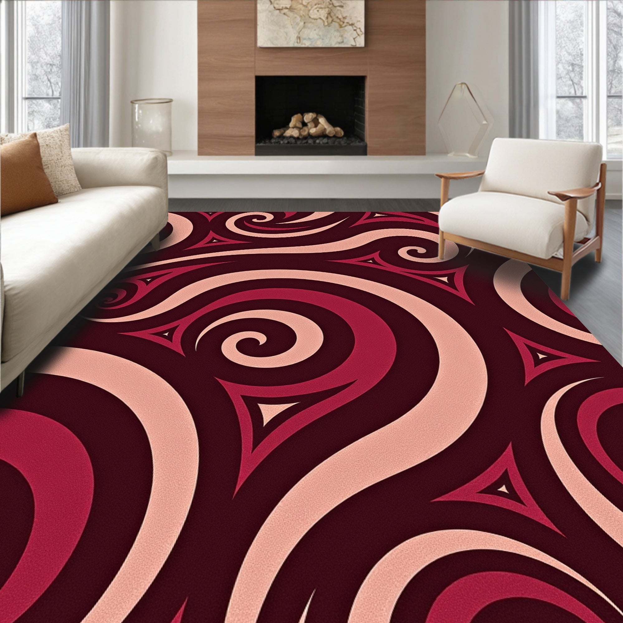 Deep Red Swirl Abstract Harmony Rug