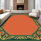 Orange Green Gold Floral Scroll Border Rug