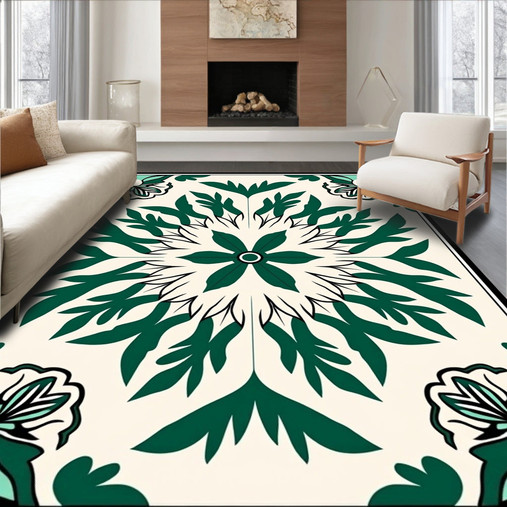 Emerald Green Floral Mandala Rug