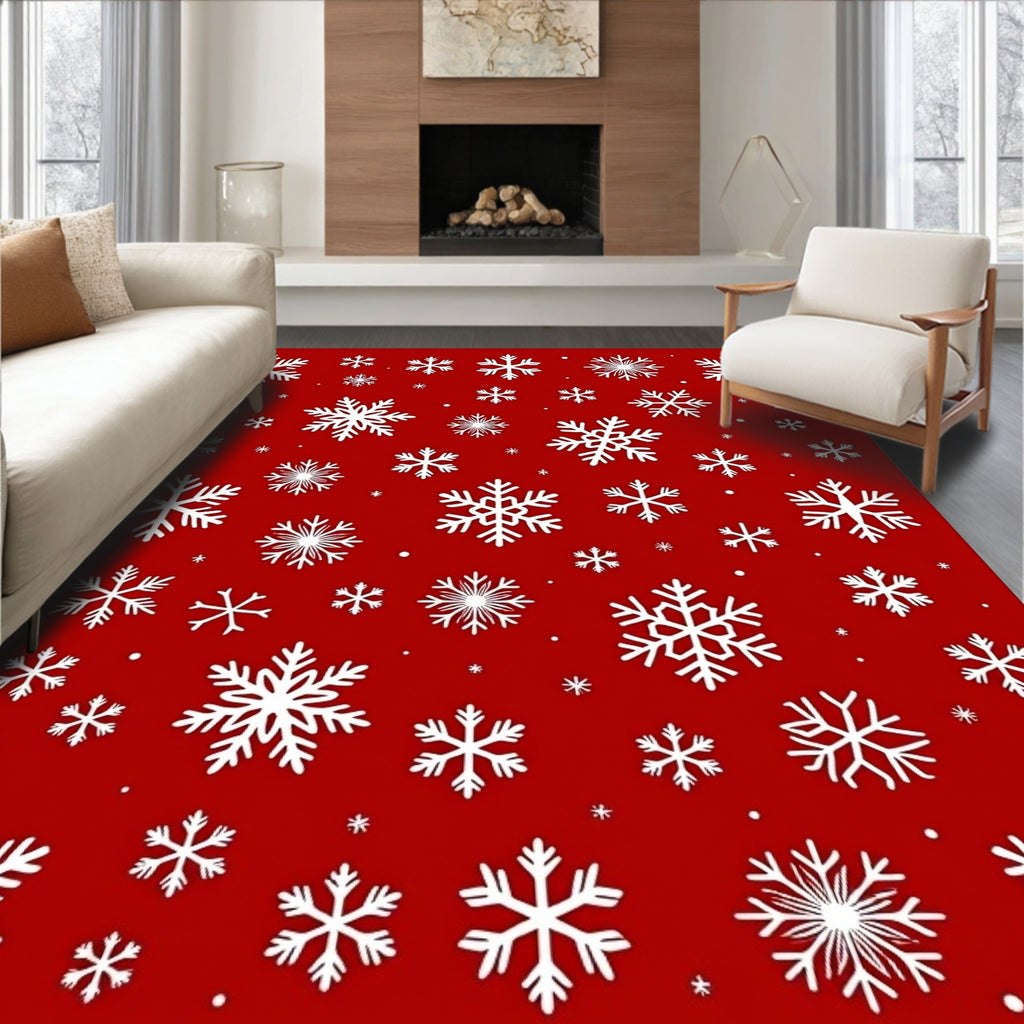Jubilant White Snowflakes on Red Rug
