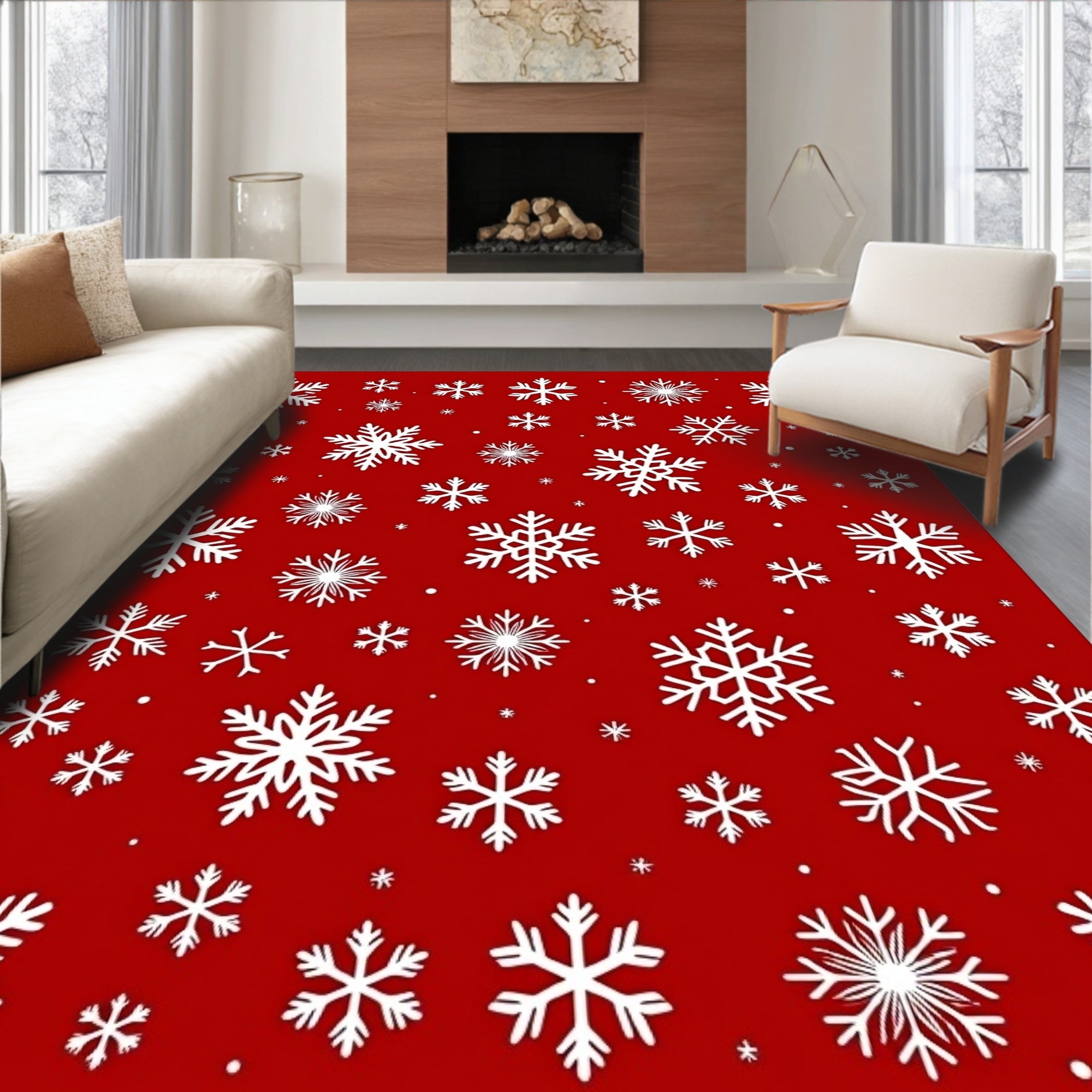 Jubilant White Snowflakes on Red Rug