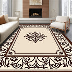 Cream and Brown Floral Medallion Border Rug