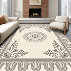 Cream Sunburst Floral Border Rug
