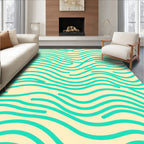 Teal Wavy Lines on Cream Background Rug