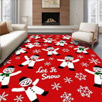 Playful Snowmen Snowflakes Red Collection Rug