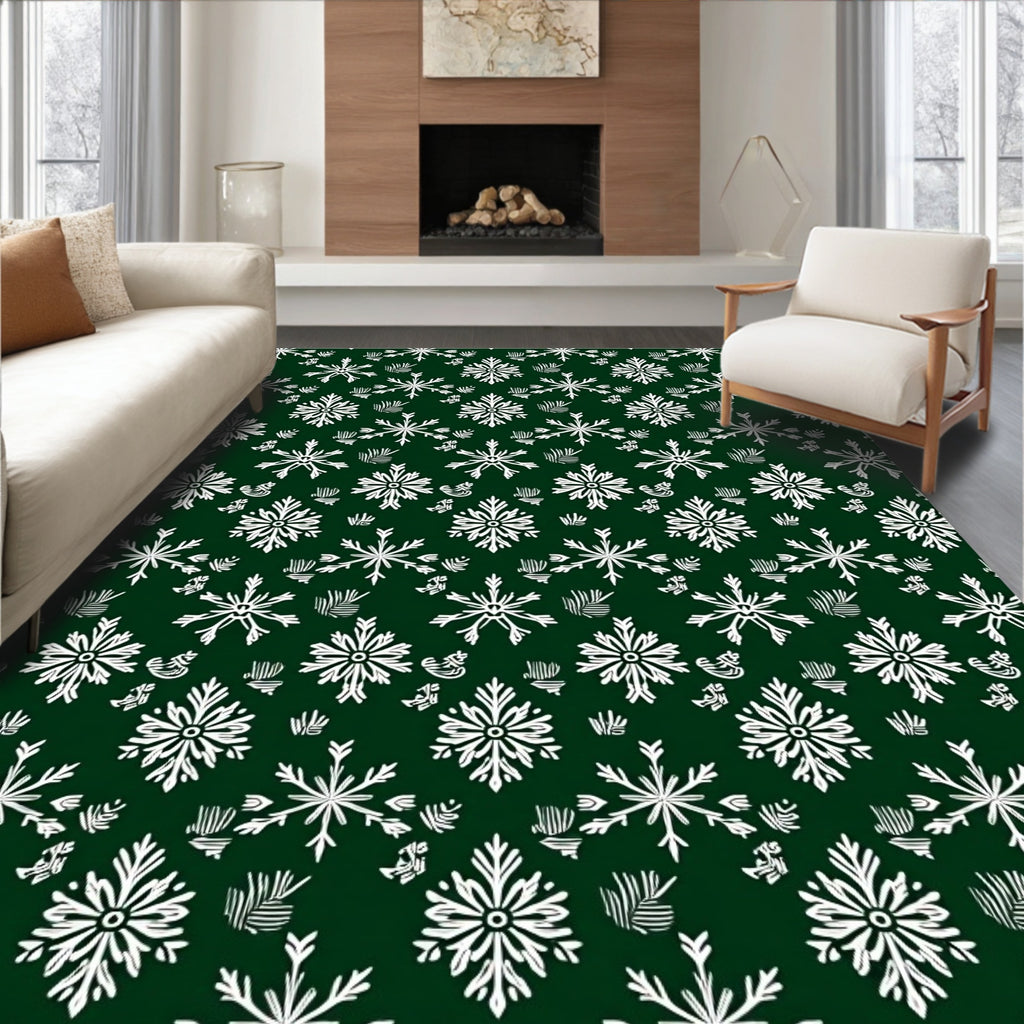 White Snowflake Forest Holiday Rug