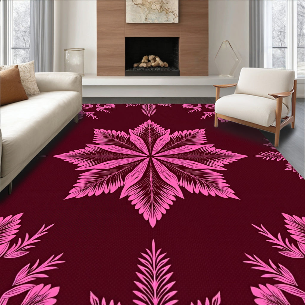 Bright Pink Floral Medallion Burgundy Rug