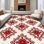 Deep Crimson Floral Medallion Rug