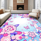 Whimsical Pink Floral Butterfly Border Rug