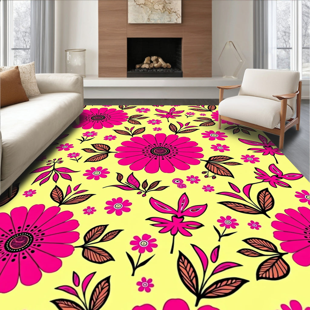 Vivid Fuchsia Floral Garden Medallion Rug