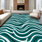 Deep Teal White Flowing Waves Rug