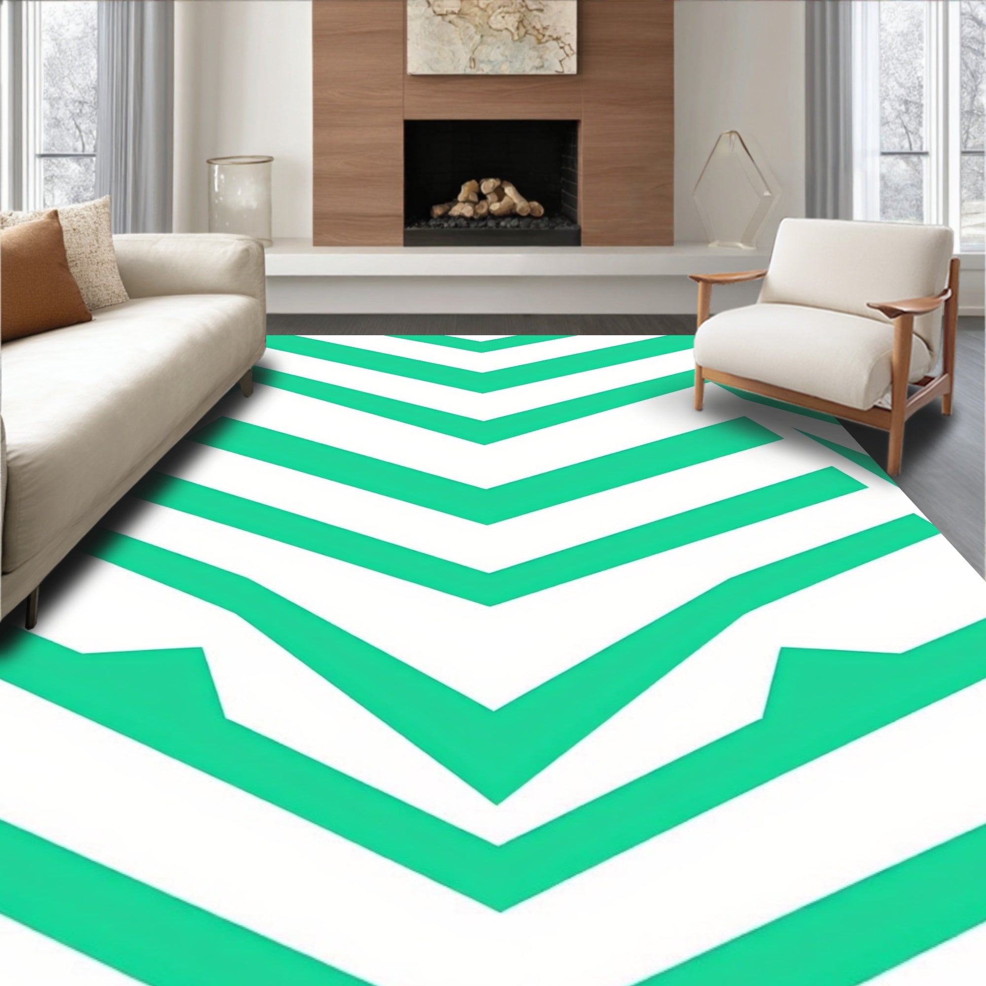 Bright Teal Chevron Graphic Rug