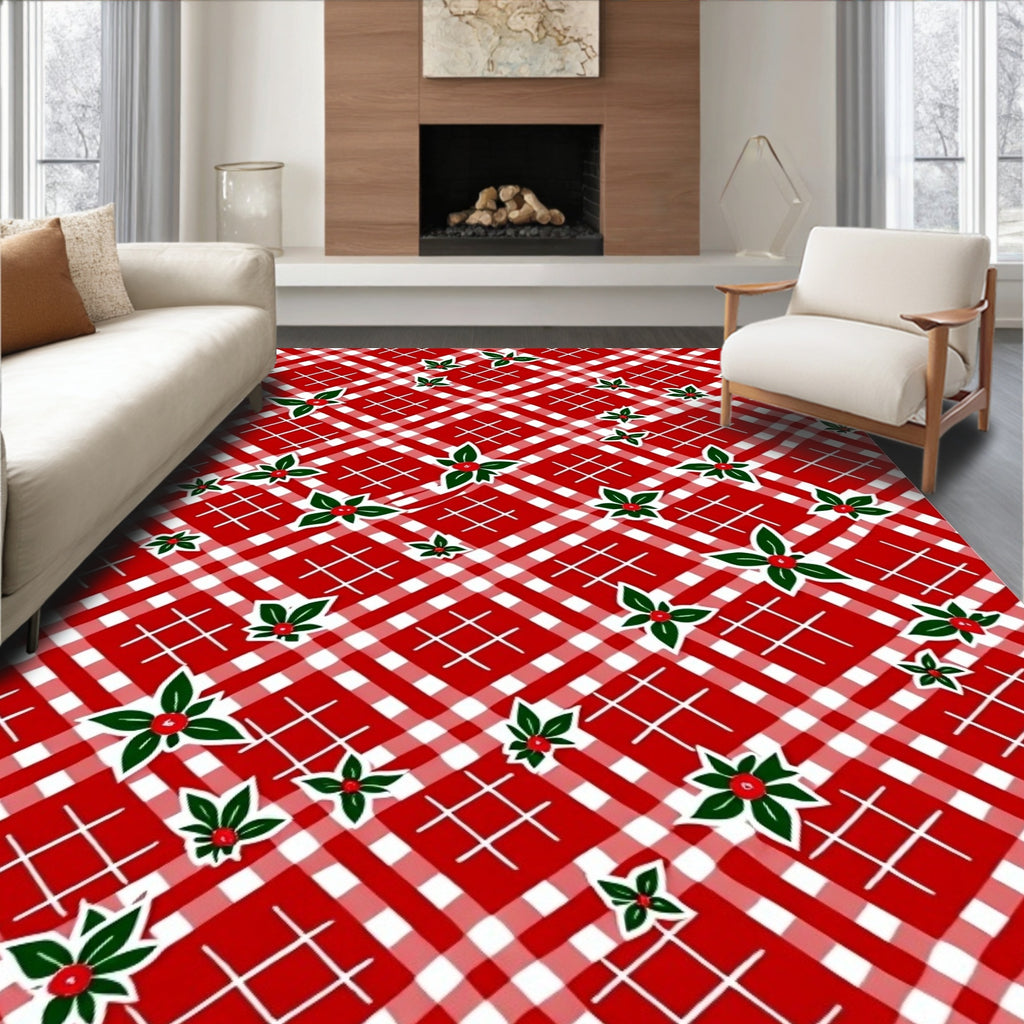 Crimson White Gingham Holly Sprigs Rug