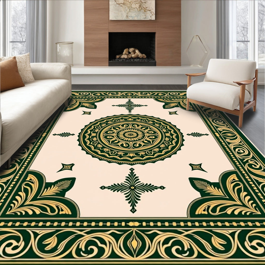 Emerald Gold Ornate Medallion Square Rug