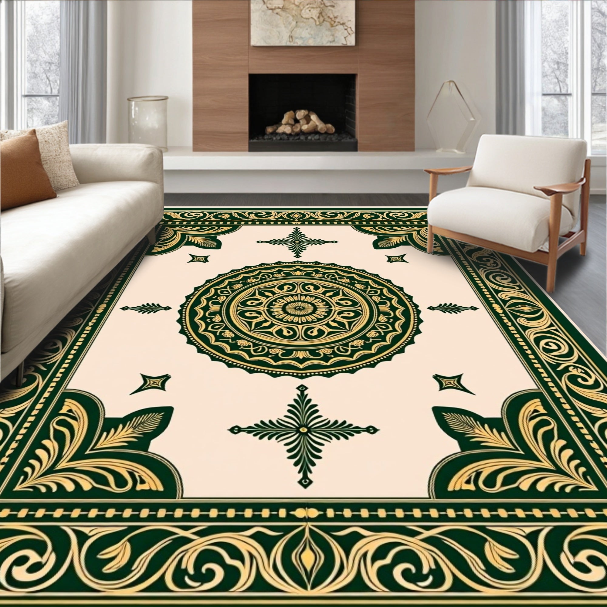Emerald Gold Ornate Medallion Square Rug