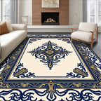 Ornate Navy Blue Golden Medallion Rug