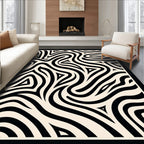 Bold Black Swirling Zebra Stripe Rug