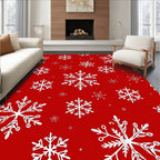 Hand Drawn White Snowflakes Red Background Rug